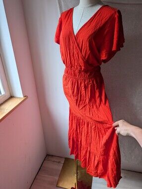 Knox Rose Rayon XL Blood Orange Maxi Beach Dress Summer Short Sleeve Elastic